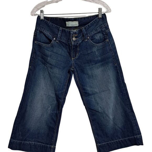 Maurices Pants - Maurices Distressed Capri Jeans Womens Juniors 5 / 6 Dark Blue Denim Wide Leg